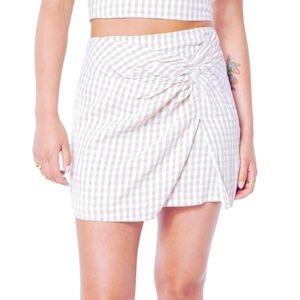 Hollister Pink White Plaid Twist Seersucker Skirt Small Gingham Mini Women's